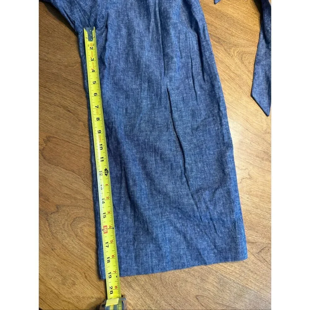 Banana Republic Women's Linen Blend Belted Sleeveless Wide Leg Jumpsuit Blue 00P